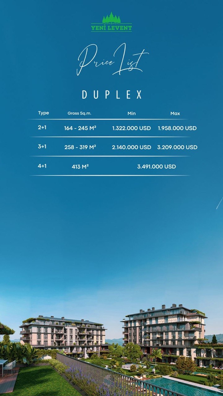 Yeni Levent duplex price list